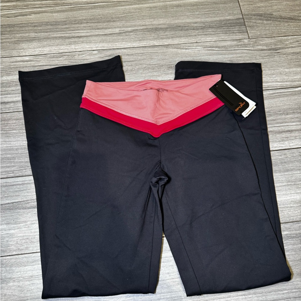 VSX Sport Women's Flare Pants XS Dark Grey Pink Fushia Colorblock Stretch